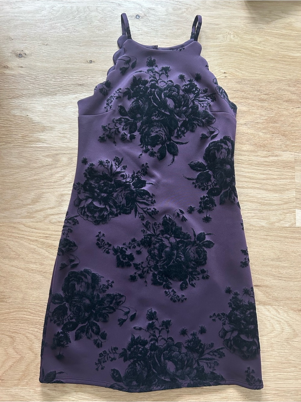 I.N. San Francisco Purple Mini Dress with Black Floral Burnout